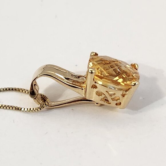 VTG Estate Older 14K Solid Gold Citrine & Diamond Open Bail Pendant & Chain - Picture 9 of 13